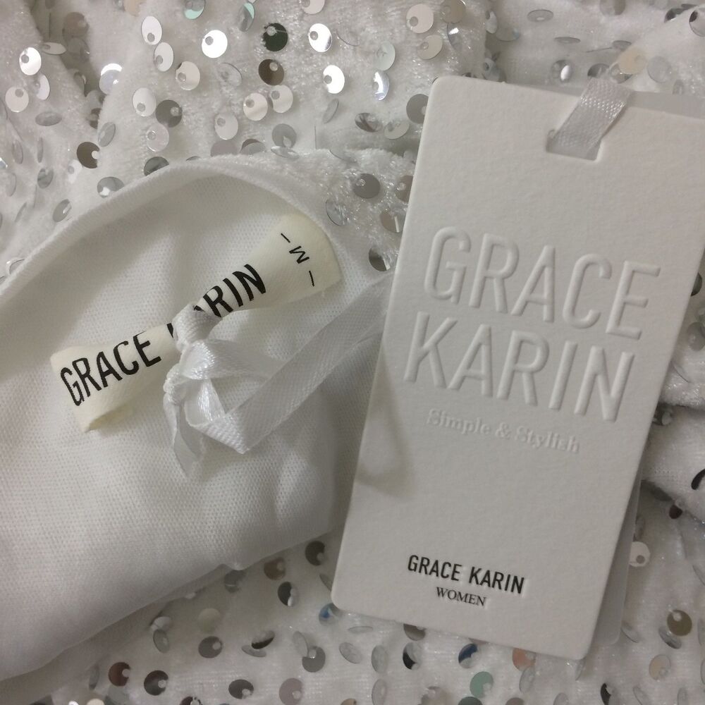NEW Grace Karin Sequin Top White V Neck Blouse Party Medium NWT - Picture 6 of 6